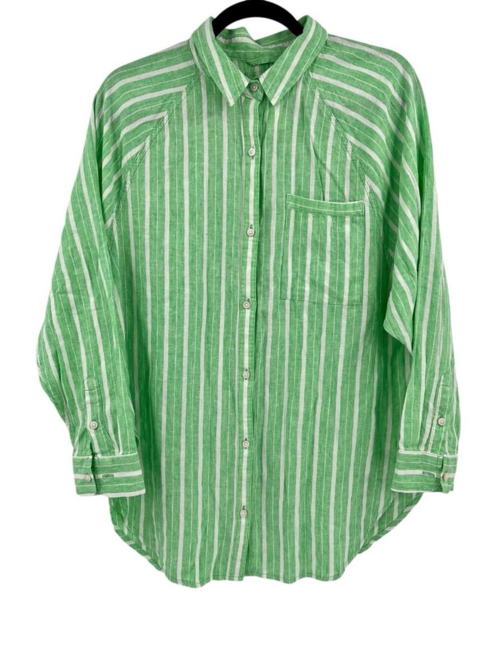 AERIE Womens Green White Stripe Oversize Button Front Blouse NWT Small